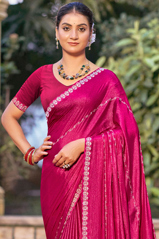 Elegant Magenta Festive Chiffon Fancy Saree