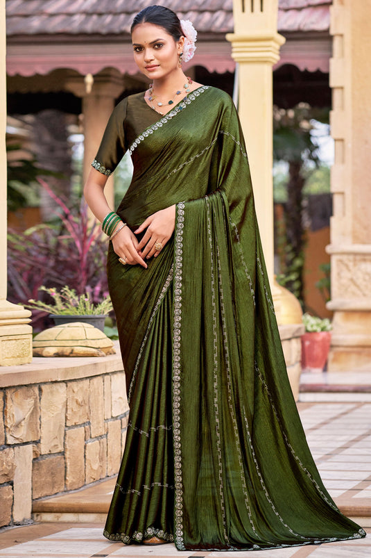 Radiant Green Chiffon Stylish Saree