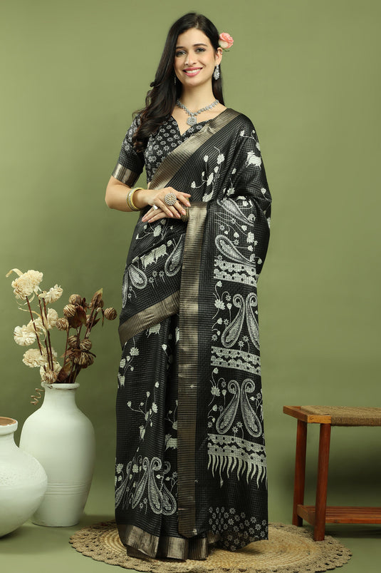 Radiant Black Art Silk Stylish Saree