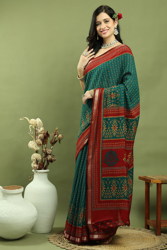 Stunning Teal Art Silk Saree For Festive Wear