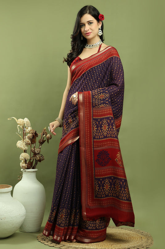 Violet Traditional Art Silk Saree With Beautiful Blouse