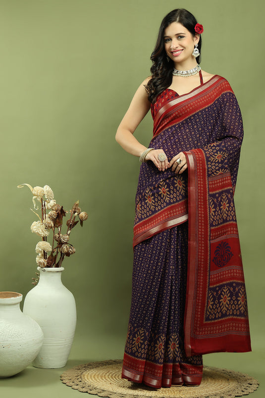 Violet Traditional Art Silk Saree With Beautiful Blouse