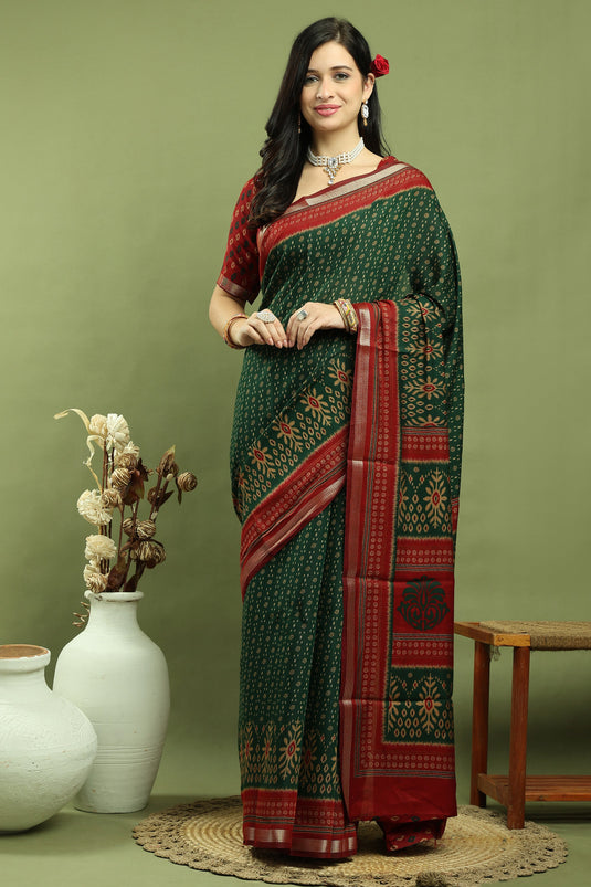 Green Art Silk Festive Saree With Attractive Blouse