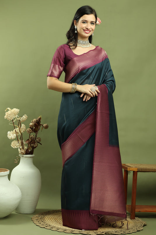 Teal Art Silk Simple Plain Saree