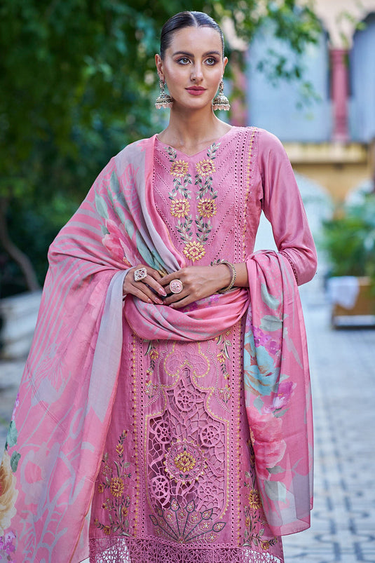 Fancy Embroidered Function Wear Salwar Kameez In Pink Color