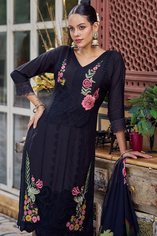 Embroidered Festive Wear Dress In Muslin Fabric