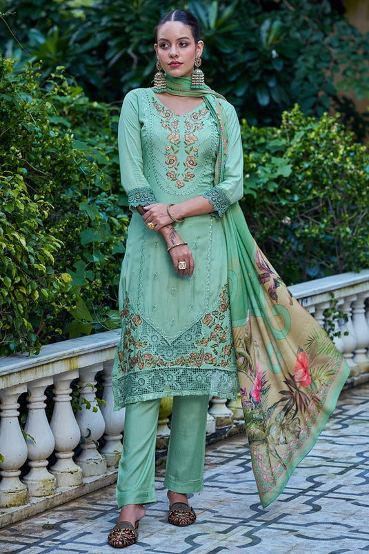 Sea Green Color Function Wear Embroidered Salwar Kameez