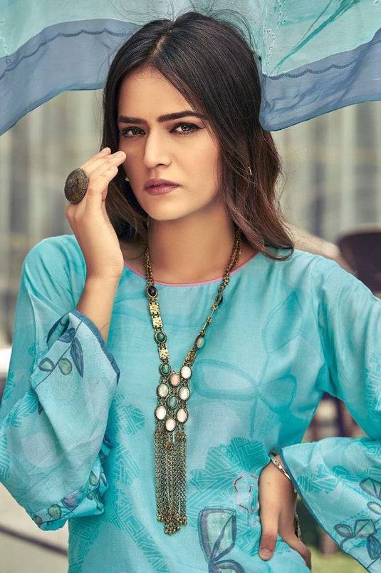 Sky Blue Fancy Printed Casual Salwar Kameez