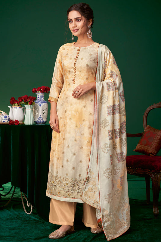 Yellow Jacquard Silk Palazzo Salwar Kameez