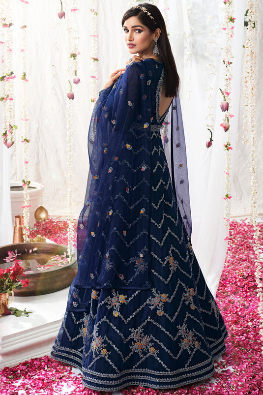 Navy Blue Net Embroidery Work Anarkali Salwar Suit