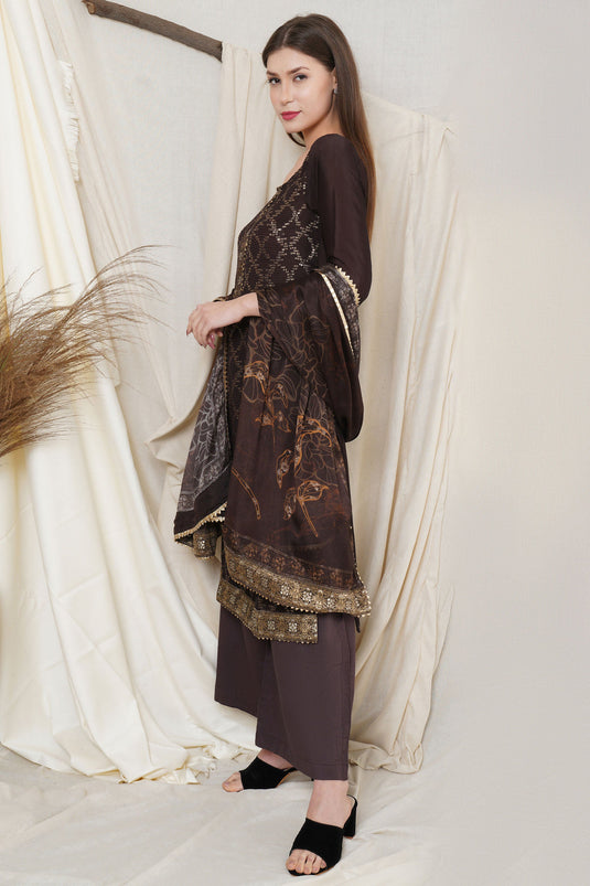 Brown Chiffon Function Wear Palazzo Salwar Kameez