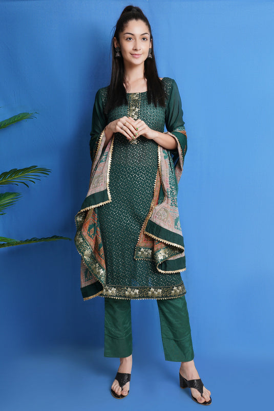 Teal Chiffon Sequins Work Salwar Suit