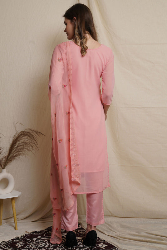 Pink Georgette Embroidery Suit