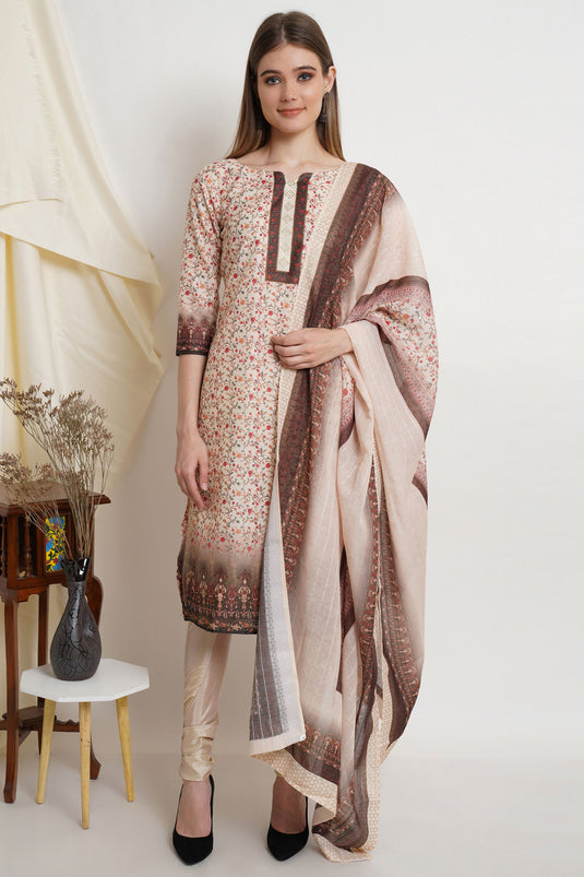 Cream Casual Printed Salwar Suit