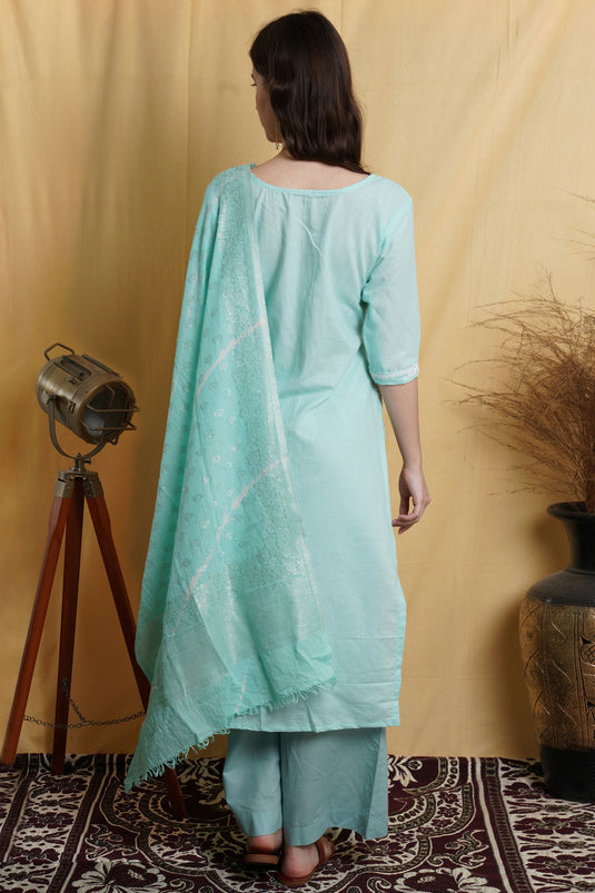 Sky Blue Casual Embroidery Palazzo Dress