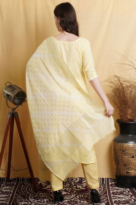 Yellow Cotton Embroidery Salwar Kameez