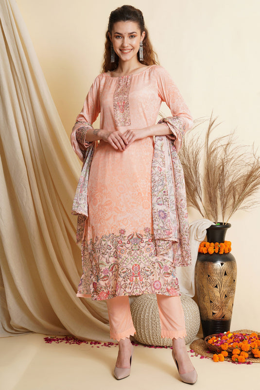 Peach Crepe Fabric Dress