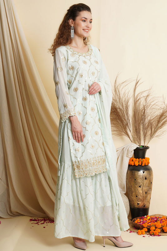 Light Cyan Function Wear Palazzo Salwar Kameez