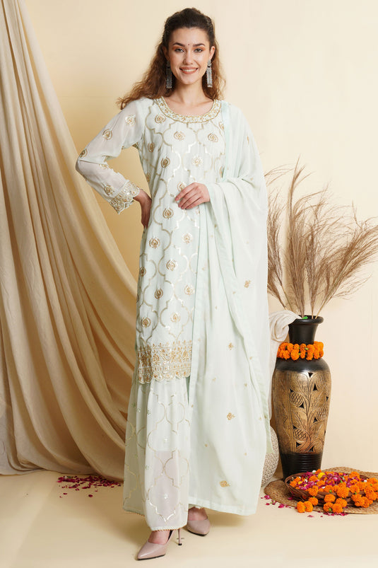 Light Cyan Function Wear Palazzo Salwar Kameez