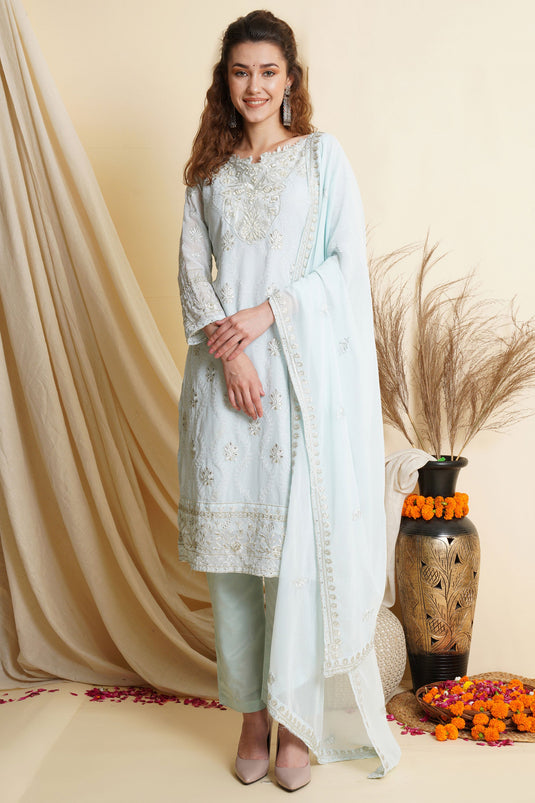 Sky Blue Georgette Function Wear Dress