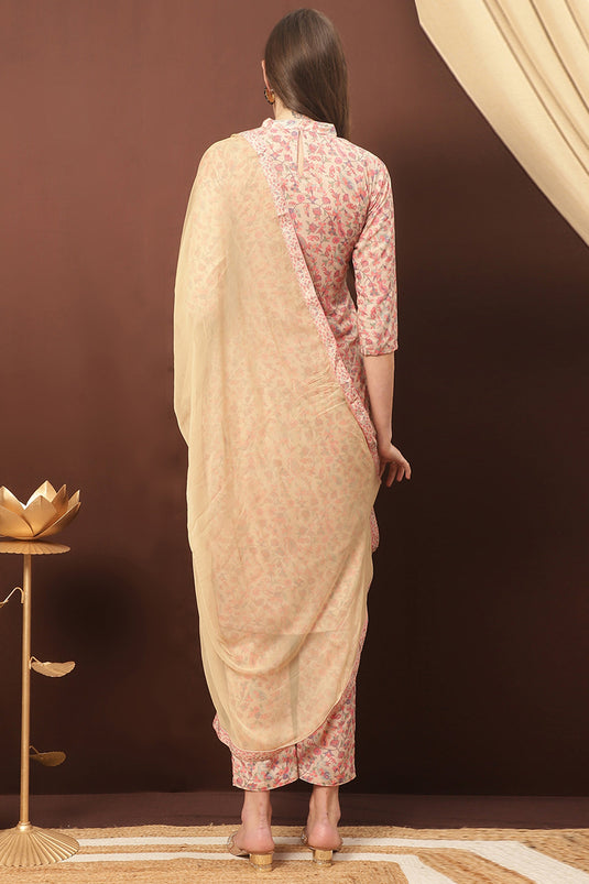 Beige Cotton Printed Casual Salwar Suit