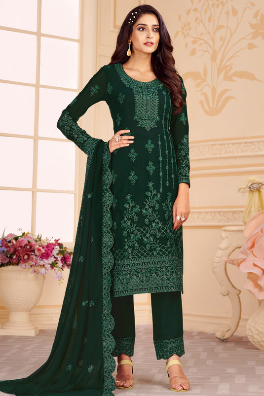 Green Georgette Embroidery Wedding Wear Salwar Kameez