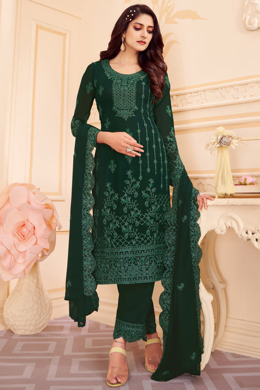 Green Georgette Embroidery Wedding Wear Salwar Kameez