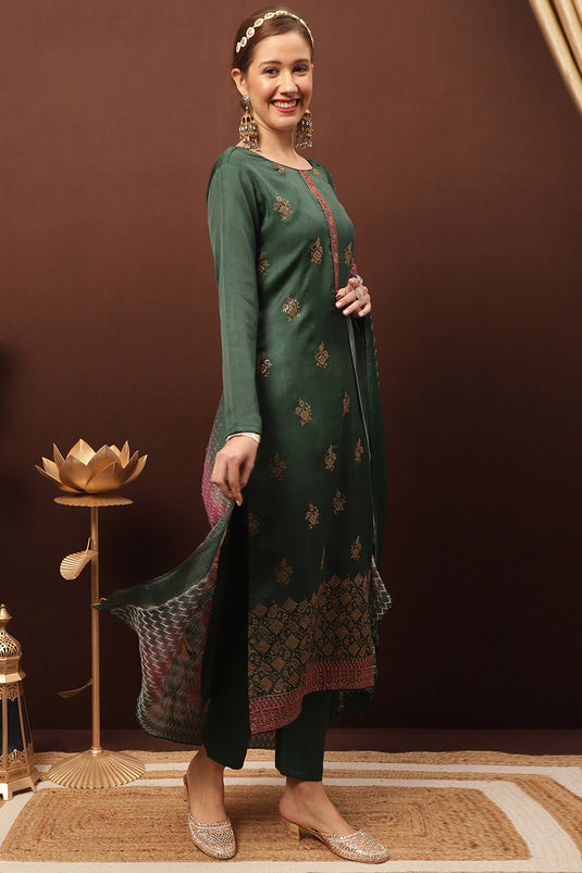 Green Art Silk Embroidered Sangeet Wear Salwar Suit