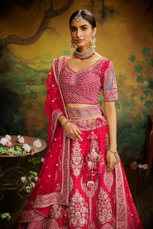 Red Silk Designer Lehengas Choli In With Embroidery Work