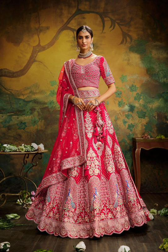 Red Silk Designer Lehengas Choli In With Embroidery Work