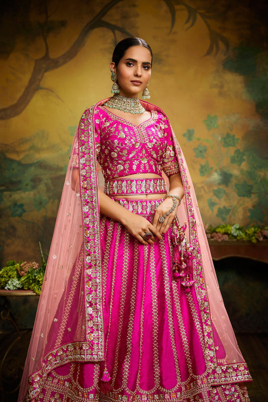 Silk Pink Designer Embroidery Work On Top Lehenga Choli