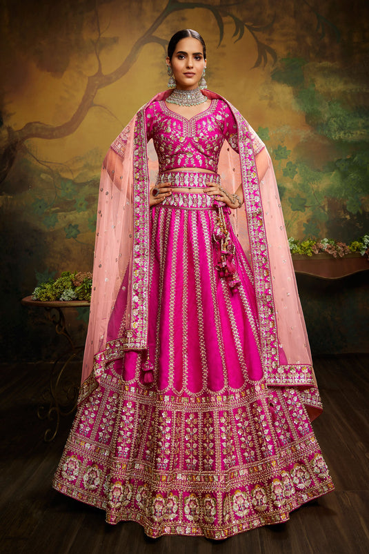 Silk Pink Designer Embroidery Work On Top Lehenga Choli