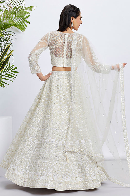 Cream Net Fabric Occasion Wear Sequins Work Lehenga Choli