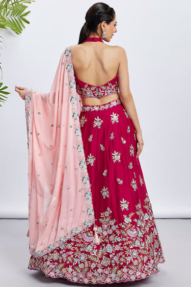 Sequins Work Georgette Wedding Wear Lehenga In Pink With Ravishing Blouse