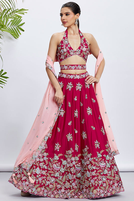 Sequins Work Georgette Wedding Wear Lehenga In Pink With Ravishing Blouse