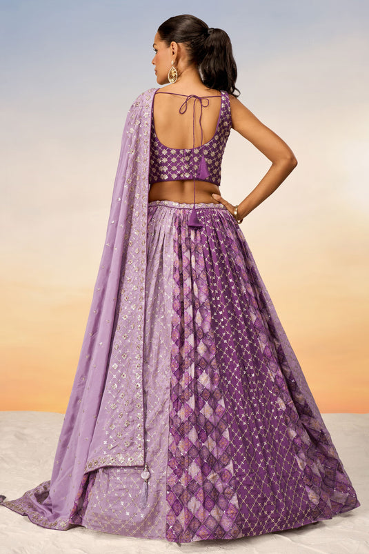 Chiffon Purple Designer Lehenga With Sequins Work And Mesmeric Blouse