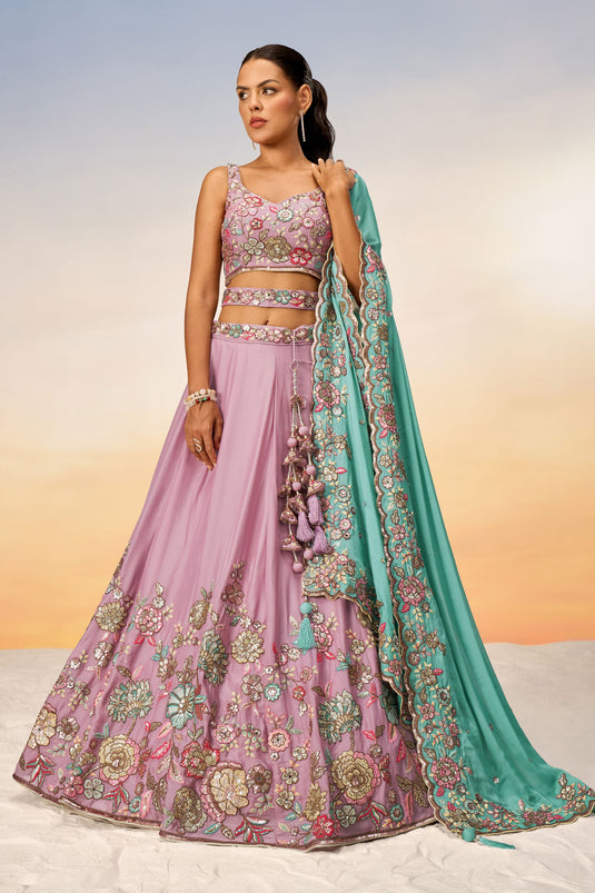 Tempting Georgette Fabric Lavender Color Wedding Wear Lehenga Choli With Sequins Work