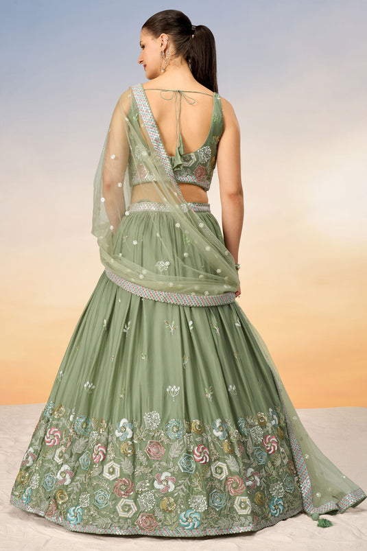 Sea Green Georgette Occasion Wear Lehenga Choli With Sequins Work