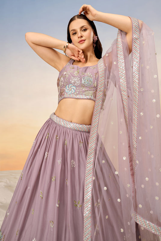 Occasion Wear Lehenga In Lavender Georgette Fabric With Sequins Work