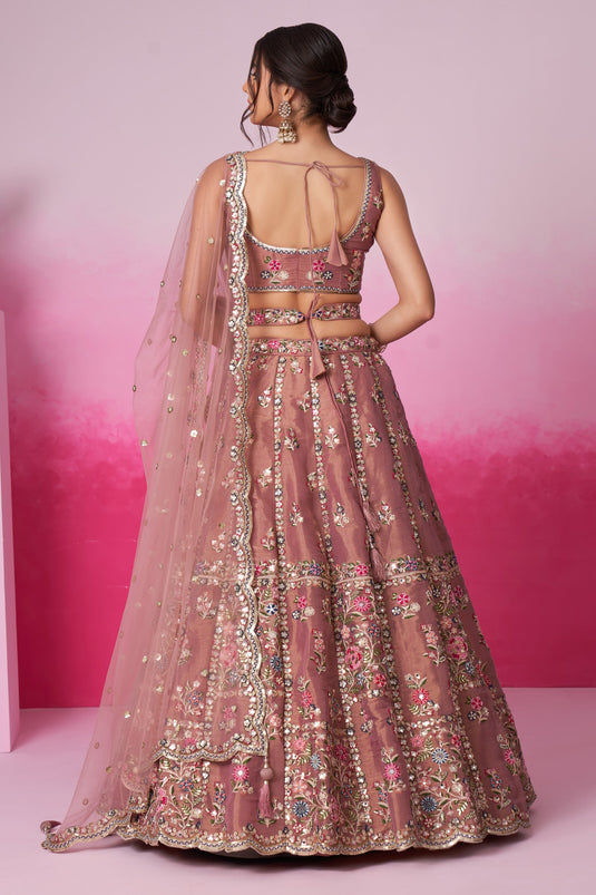 Net Fabric Pink Designer 3 Piece Lehenga Choli With Sequins Work Designs