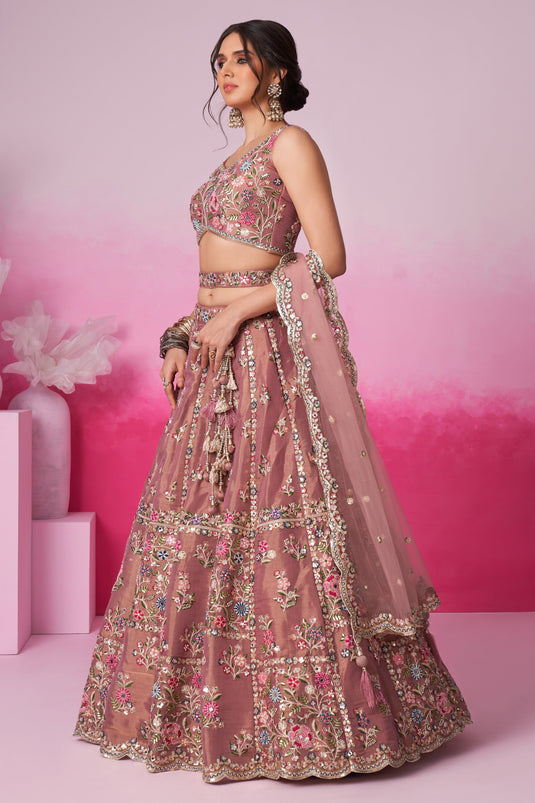 Net Fabric Pink Designer 3 Piece Lehenga Choli With Sequins Work Designs