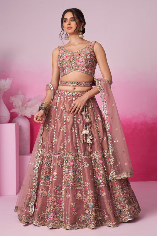 Net Fabric Pink Designer 3 Piece Lehenga Choli With Sequins Work Designs