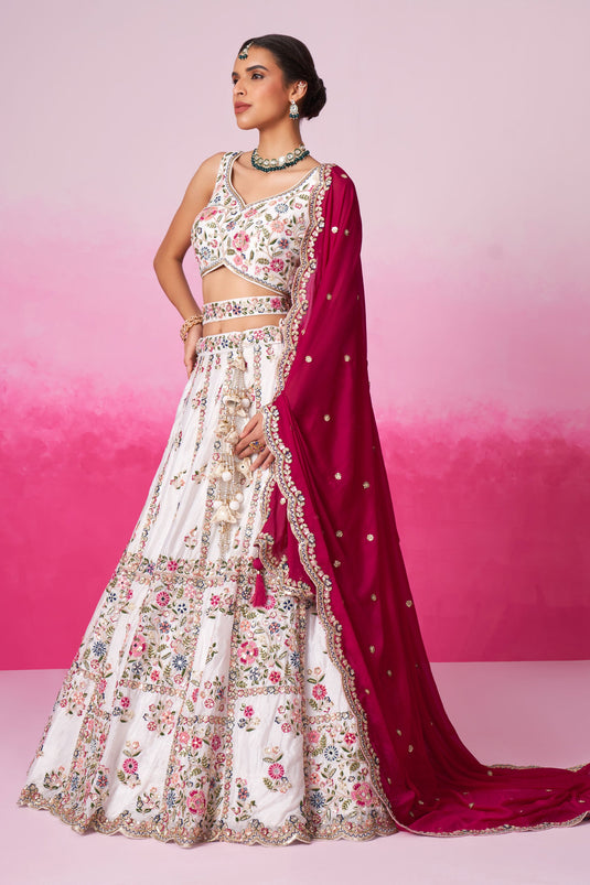 Sequins Work Cream Color Bridal Lehenga In Georgette Fabric With Designer Choli