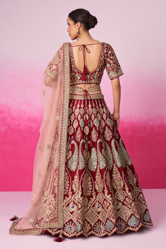 Red Color Designer Bridal Lehenga Choli With Sequins Work Silk Fabric