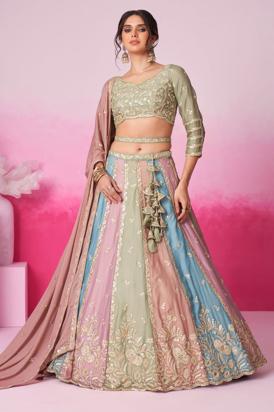 Sequins Work Wedding Wear Lehenga Choli In Multi Color Chiffon Fabric