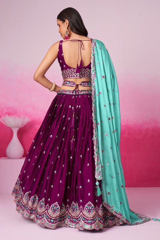 Sequins Work On Burgundy Georgette Fabric Occasion Wear Lehenga Choli