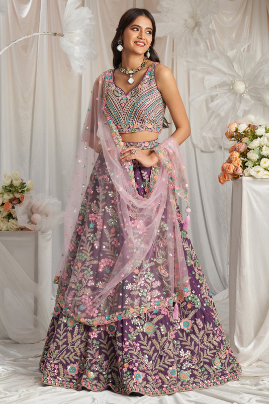 Bedazzling Purple Sangeet Wear Trendy Lehenga Choli