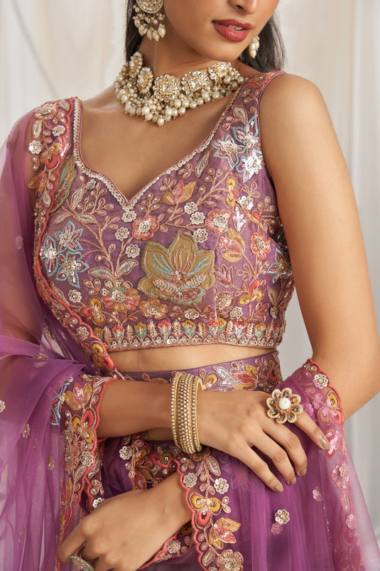 Lavender Thread Embroidery Trendy Lehenga Choli