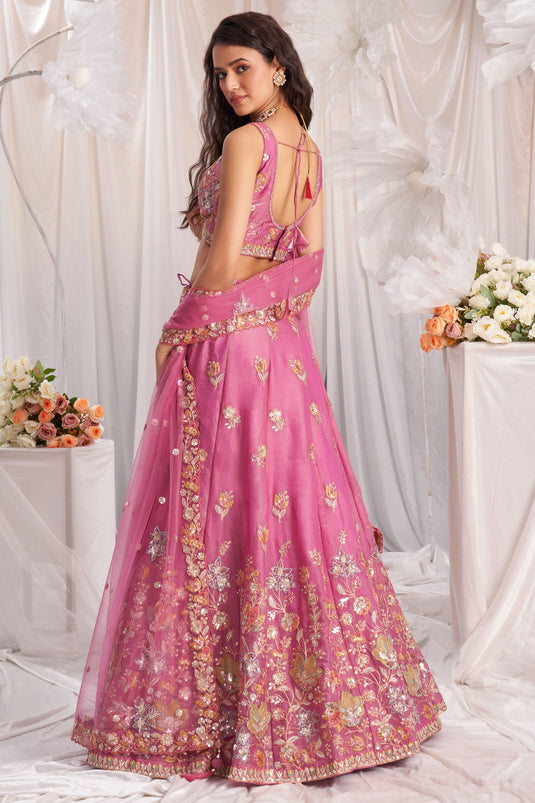 Divine Organza Pink Sequins Work Designer Lehenga Choli