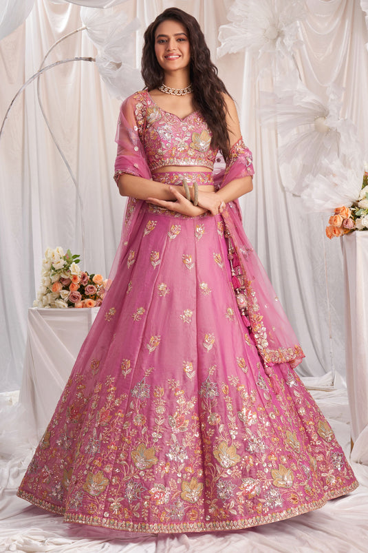 Divine Organza Pink Sequins Work Designer Lehenga Choli